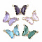 Glass Pendants, with  Micro Pave Cubic Zirconia and Brass Open Back Settings, Faceted, Butterfly, Golden, Mixed Color, 16.5x23.5x5.5mm, Hole: 1.2mm