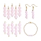10Pcs Triple Natural Rose Quartz Round Beaded Connector Charms, with Golden 304 Stainless Steel Ball Head Pins & Iron Eye Pin & Brass Beads, 30.2~30.3x8mm, Hole: 2mm