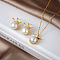 Crown Brass Micro Pave Cubic Zirconia & Imitation Pearl Pendant Nekclaces & Stud Earrings Sets, with 304 Stainless Steel Chain, Golden, 15.75 inch(400mm)