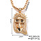 Brass Crystal Rhinestone Skull Crowned Jesus Pendant Box Chain Necklaces, Golden, 23.62 inch(60cm)