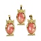 Cherry Quartz Glass Pendant, with Brass Findings,  Lead Free & Cadmium Free, Long-Lasting Plated, Owl, 28.5x15.5x7mm, Hole: 5x8mm
