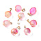 Two Tone Transparent Spray Painted Glass Pendants, with Golden Plated Iron Bails and Gold Foil, Frosted, Peach, Pearl Pink, 16~17x11~12x11~12mm, Hole: 6x2mm