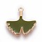 Zinc Alloy Pendants, with Enamel, Ginkgo Leaf, Light Gold, Olive, 22.5x22.5x2mm, Hole: 1.5mm