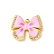 304 Stainless Steel Enamel Pendants, with Rhinestone, Bowknot Charm, PVD Vacuum Plating, Real 18K Gold Plated, Pink, 16.5x19x2.5mm, Hole: 1.4mm