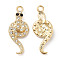 Alloy Pendants, with Crystal Rhinestone, Snake Charm, Lead Free & Cadmium Free, Light Gold, 28x11x3.5mm, Hole: 1.8mm