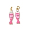304 Stainless Steel Enamel Pendants, Sardine Fish Charm, with Jump Ring, Ion Plating(IP), Real 18K Gold Plated, Hot Pink, 18.5x5x2mm, Hole: 3mm
