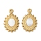 304 Stainless Steel Natural White Shell Pendants, Oval Charms, Ion Plating(IP), Real 18K Gold Plated, 23.5x15x2mm, Hole: 1.2mm