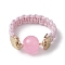 Glass Round Ball Braided Bead Style Finger Ring, with Waxed Cotton Cords, Pink, Inner Diameter: 18mm