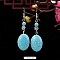 Oval Synthetic Turquoise & Alloy Dangle Earrings, Turquoise, 42x13mm