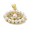 Brass Micro Pave Cubic Zirconia Pendants, Cadmium Free & Nickel Free & Lead Free, with ABS Beads, Real 18K Gold Plated, Eye, 15.5x21x6mm, Hole: 5x3.5mm