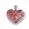 Natural Carnelian Pendants, with Glass and 304 Stainless Steel Findings, Heart, Stainless Steel Color, 19x21x6mm, Hole: 3x5.5mm