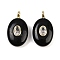 Natural Obsidian & Cubic Zirconia Pendants, Oval Charms with Brass Loops, Golden, 21.5x13x6.5mm, Hole: 1.8mm