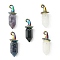 Natural Mixed Gemstone Pointed Pendants, Faceted Bullet Charms, with Rainbow Color Plated Alloy Witch Hat Pendant Bails, 28.5~30x10.5x10.5mm, Hole: 1.2mm and 1.8mm