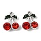 UV Plating Alloy Rhinestone Pendants,  with Glass, Cherry, Silver, 17.5x14.5x5.5mm, Hole: 1.8mm