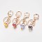 Handmade Porcelain Kitten Keychain, with Alloy Lobster Clasps, Iron Bell & Key Rings, Maneki Neko/Beckoning Cat, Golden, Mixed Color, 92mm