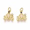 Brass Micro Pave Colorful Cubic Zirconia Glass Pendants, Cadmium Free & Nickel Free & Lead Free, Real 18K Gold Plated, Pumpkin, 13x11x3.5mm, Hole: 3.2mm