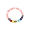Natural Sunstone & Mixed Stone Beaded Stretch Bracelets, Alloy Dog Paw Print Bracelet, 7-1/4 inch(18.5cm)