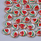 Epoxy Resin Cabochons, with Polymer Clay Inside and Brass Findings, Flat Round with Watermelon Pattern, Light Gold, Red, 18x5mm