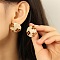 304 Stainless Steel Enamel Stud Earrings, Hollow Flower, PapayaWhip, 24x24mm