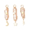 3Pcs 3 Styles Electroplated Natural Quartz Crystal Pointed Copper Wire Wrapped Pendants, with Brass & 304 Stainless Steel Star Lightning Moon, Golden, Light Salmon, 44.5~54x10~11x11~13mm, Hole: 4mm, 1pc/style