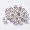 Handmade Gold Sand Lampwork European Beads, Large Hole Beads, with Platinum Color Brass Double Cores, Rondelle, Colorful, 14x11mm, Hole: 5mm