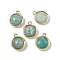 Natural Amazonite Faceted Flat Round Charms, with Rack Plating Brass Settings, Long-Lasting Plated, Golden, 14.5x12x5.5mm, Hole: 1.4mm