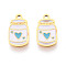 304 Stainless Steel Enamel Charms, Ion Plating(IP), Bottle with Heart Charm, Real 14K Gold Plated, Sky Blue, 12x6.9x0.9mm, Hole: 1mm