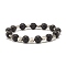 Round Natural Lava Rock & Heart Alloy Beads Stretch Bracelet, Oil Diffuser Power Stone Jewelry for Women, Inner Diameter: 2-3/8 inch(5.9cm)