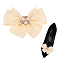 Polyester Bowknot Shoe Decorations, 201 Stainless Steel Shoe Buckle Clip, with ABS Imitation Pearl, Beige, 75~80x102.5~103x22.5~25mm, 2pcs/box