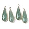 Natural Green Aventurine Pendants, with Golden Plated Brass Edge and Loop, Teardrop, Faceted, 36~37x12x6mm, Hole: 2.5mm