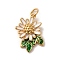 Brass Enamel Pendants, with Jump Rings, Golden, Daisy Charm, Green, 19.5x15x3.6mm, Hole: 3.6mm