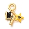 Brass Cubic Zirconia Star & Scroll European Dangle Charms, with Black & Yellow Enamel, Cadmium Free & Nickel Free & Lead Free, Real 18K Gold Plated, 30.5mm, Hole: 5mm