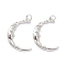 Brass Pendants, with Jump Ring, Long-Lasting Plated, Moon, Real Platinum Plated, 27x18x3mm, Jump Ring: 5x1mm, 3.5mm Inner Diameter 