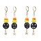 Halloween Candy Corn Handmade Lampwork & Black Pumpkin Synthetic Turquoise Leverback Dangle Earrings, Star 304 Stainless Steel Jewelry for Women, Colorful, 67x15mm