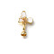 Brass Micro Pave Clear Cubic Zirconia Fold Over Clasps, Cadmium Free & Nickel Free & Lead Free, with Enamel Shell, Butterfly, Real 18K Gold Plated, 34mm
