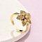 Brass Micro Pave Clear Cubic Zirconia Finger Rings, Cadmium Free & Lead Free, Flower, Real 18K Gold Plated, Inner Diameter: Adjustable