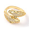 Cubic Zirconia Double Snake Open Cuff Ring, Brass Jewelry for Women, Cadmium Free & Lead Free, Real 18K Gold Plated, US Size 7 3/4(17.9mm)