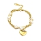 PVD Vacuum Plating 304 Stainless Steel Double Layer Multi-strand Bracelet, Heart Charms Bracelet with Natural Pearl Beaded for Girl Women, Golden, 6-7/8 inch(17.4cm)
