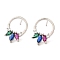 Rings Shape Brass Stud Earrings, with Colorful Cubic Zirconia, Long-Lasting Plated, Lead Free & Cadmium Free, Platinum, 18x3mm