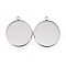 Tarnish Resistant 304 Stainless Steel Pendant Cabochon Settings, Plain Edge Bezel Cups, Flat Round, Stainless Steel Color, Tray: 30mm, 36.5x32x2mm, Hole: 3mm