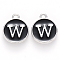 Platinum Plated Alloy Charms, Cadmium Free & Lead Free, with Enamel, Enamelled Sequins, Flat Round with Letter, Letter.W, 14x12x2mm, Hole: 1.5mm