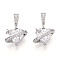 Brass Micro Pave Cubic Zirconia Charms, Cadmium Free & Nickel Free & Lead Free, Heart, Platinum, Clear, 11x12x7.5mm, Hole: 4.5x2.5mm