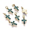 316 Surgical Stainless Steel Tiny Cross Charms, with Rhinestone and Jump Rings, Golden, Aquamarine, 8.5x5x1.5mm, Hole: 1.6mm