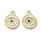 Brass Micro Pave Cubic Zirconia Pendants, Flat Round & Evil Eye Charms, Real 18K Gold Plated, 12x10x2mm, Hole: 1.2mm