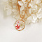 Alloy & Plastic Inner Flower Flat Round Pendant Necklaces, Golden, Red, 17.72 inch(45cm)