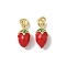 Brass Enamel Charms, Cherry Tomato Charm, with Jump Ring, Ion Plating(IP), Long-Lasting Plated, Lead Free & Cadmium Free, Golden, 13.5x6mm, Hole: 3mm