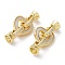 Rack Plating Brass Micro Pave Clear Cubic Zirconia Fold Over Heart Clasps, with Natural Shell, Cadmium Free & Lead Free, Long-Lasting Plated, Real 18K Gold Plated, 30mm