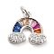 Rack Plating Brass Cubic Zirconia Charm, Rainbow Charms, Long-Lasting Plated, with Jump Rings, Cadmium Free & Lead Free, Real Platinum Plated, 13x14.5x2.5mm, Hole: 3.5mm