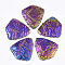Electroplated Natural Dragon Blood Jasper Pendants, Rainbow Plated, Colorful, 44~45x40~40.5x7~8mm, Hole: 1.5mm