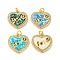 Valentine's Day Heart with Word Love Brass Micro Pave Cubic Zirconia, Synthetic Opal Pendants, with Jump Rings, Cadmium Free & Lead Free, Real 18K Gold Plated, Mixed Color, 18x18.5x3mm, Hole: 3.5mm